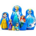 Princess Nesting Doll Set - 7 Piece Russian Matryoshka Fairy Figurines in Elegant Blue - Ideal for Fairy Tale Enthusiasts, Princess Room Decor, and Aesthetic Table Settings