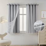 MYSKY HOME Grey Blackout Curtains for Boys Kids Room 63 Inches Long Bedroom Curtains Double Layer with Tiebacks White Polka Dots Sheer for Living Room Grommet Room Darkening Windows Drapes W52 X L63