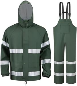 Crivce Rain Suits for Men Waterproof Heavy Duty,Reflective Rain Gear Jacket and Bib Overalls for Outdoor Fishing Construction Green XL