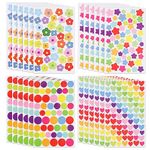 1990pcs Reward Stickers, 24 Sheets Colorful Reward Stickers for Students Mini Flower, Star, Heart Dot Stickers for Kids Reward Self Adhesive Stickers for Teachers Classroom Reward Supplies