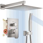 Shower System, HotQing 12 Inche Bathroom Luxury Rain Mixer Shower Combo Set Wall Mounted Square Rainfall Shower Head System Shower Faucet Fixture Combo Rough-in Valve Body and Trim Brushed Nickel