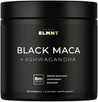 ELMNT 40,000mg 40x Strength Organic Black Maca Root + Ashwagandha - #1 Highest Potency Black Maca Root Capsules for Men Supplement 100% Pure Maca Peruana 40:1 Extract Maca Powder Pills Male Booster