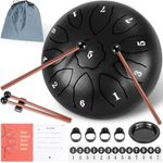 ITHWIU Steel Tongue Drum Hand Drum Percussion Instrument Tank Drum Set with Drumsticks, Drumstick stand, Carry Bag, Tutorial Book, Note stickers, Finger cot (Black, 6 Inch 11 Notes)