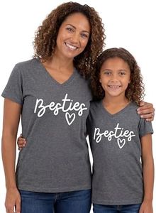 Besties Matching Mommy and Me Outfits Mom Daughter Shirts Mothers Day Outfits Mama Mini Clothing (XXXL, Grey)