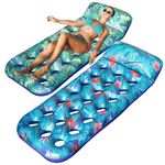 FindUWill Inflatable Pool Lounge, 2 Pack Tropical Monstera Inflatable Pool Floats with Headrest, X-Large, 21-Cooling-Hole Inflatable Contour Lounge (Monstera Green & Monstera Blue)