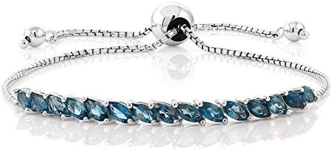 Gem Stone King 1.50 Cttw London Blue Topaz Tennis Bracelet For Women | 925 Sterling Silver | Gemstone Birthstone | Adjustable Bolo Bracelet For Women | Easy-On Easy-Off