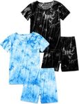 Jimonda Kids Soft Rayon From Bamboo Sleepwear Short Sleeve Boys Girls Pajama Outdoor 4-Piece tops&shorts Casual sets Tie Dye PJ(Black&Sky blue,7-8Y)