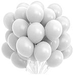Prextex 75 White Party Balloons 12 Inch White Balloons with Matching Color Ribbon for White Theme Party Decoration, Weddings, Baby Shower, Birthday Parties Supplies or Arch Décor - Helium Quality