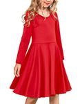 Arshiner Girls Long Sleeve Dress A line Twirly Skater Casual Dress 3-12 Years Red