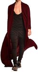 COOFANDY Men's Lightweight Ruffle Shawl Collar Cardigan Open Front Long Length Drape Cape Overcoat Wine Red