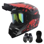 Motorcycle Dirt Bike Helmet Full Face Motocross Helmets for Outdoor Sports Off Road Racing Mountain Bike Men Women Off-Road Helmet Gloves Goggles for Adult Youth DOT/FMVSS 218 Approved (Red, M)