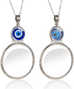 2 Pack Magnifying Glass Necklaces10x Magnifying Long Chain, Women's Choker for Reading Jewelry Needlework Vision Enhancement (Blue)