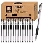 Sikao 60 Count Bulk Box of Quick Dry Black Gel Pens - Quality 0.7mm Medium Point Office Pen with Comfortable Rubber Grip - Non-Bleed Journaling Solution Replacement Bundle