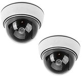 BW 2x Outdoor Indoor Fake Imitation IR Dome CCTV Blinking Red LED Flashing Light Surveillance Security Dummy Camera with Warning Sticker - White