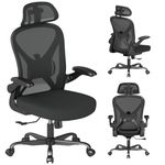 Keratee Ergonomic Office Chair with Adjustable Lumbar Support and Headrest, 136 KG Swivel Desk Chair with Flip-Up Arms, Mesh Comfy Padded Seat for Computer and Home, Black