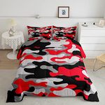 Queen Size Camouflage Comforter Set 3Pcs Kids Bedding Set for Boys Girls Teens 1 Comforter & 2 Pillowcases(Queen,Red Black) Boys