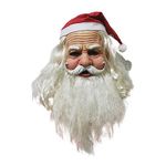 Christmas Santa claus Mask, Realistic Latex Mask Full Over Head Masks with Red Santa Hat and Beard Overhead