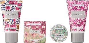 Vintage & Co Beauty Fabric & Flowers Hand Care Gift Set | 30ml Hand Cream, 30ml Hand Wash, 30g Hand Soak & 9g Hand Balm | Vegan Friendly | Travel Friendly Sizes