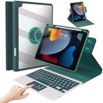 iXTRA Keyboard Case for iPad 9th/8th/7th Generation 10.2", 360° Rotatable Slim Clear Shell Magnetic Detachable Wireless Keyboard with Trackpad Pencil Holder Auto Sleep & Wake, Dark Green