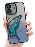 Mobistyle Designed For Iphone 12 Cover With Luxury Glitter Cute Butterfly Plating Design Aesthetic Women Teen Girls Back Cover Cases For Iphone 12 (Butterfly |Blue) - Tpu