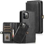 Cavor for iPhone 12 Wallet Case,for iPhone 12 Pro Wallet Case,2 in 1 Magnetic Detachable Case Leather Flip Cover with Stand Feature & Card Slots & Wristlet Strap (6.1")-Black