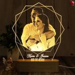 Artistic Gifts Acrylic Personalized Hexagon Shape 3D Illusion Photo Led Lamp For Couples| Photo Frame With Customized Photo, Name And Date| Anniversary Gift For Couple, Wife, Husband, Parents., Multi