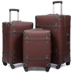 NZBZ Vintage Luggage Sets for Women, 3 Piece Faux Leather Retro Luggage Sets, Hardside Lightweight Spinner Suitcases, Vintage Suitcase Set for Travel with TSA Lock, Caramel Brown, 20inch & 24inch &
