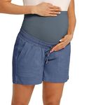 Maternity Shorts Over The Belly Workout Loose Casual Pregnancy Pants with Pockets Navy Blue 2XL