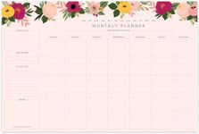 Bliss Collections Monthly Planner with 18 Undated 297 x 420 Tear-Off Sheets, Blush Floral Calendar, Organiser, Scheduler, Productivity Tracker for Organising Goals, Tasks, Ideas, Notes, to Do Lists