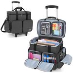 CURMIO Rolling Teacher Tote Bag with Padded Laptop Compartment for up to 15.6 Inches Laptop, Wheeled Teacher Bag for Teaching, Office, Craft or Tutoring Supplies, with Bottom Support Board, Black