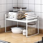 Kitchen Cupboard Shelf Organiser Extendable Cabinet Storage Shelf Stand Spice Rack Multi-Function Space Saver Plate Organiser for Kitchen Countertop, Pantry, Cabinet, Fridge(White)