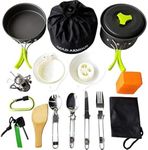 17Pcs Camping Cookware Mess Kit Backpacking Gear & Hiking Outdoors Bug Out Bag Cooking Equipment Cookset | Lightweight Compact & Durable Pot Pan Bowls (Green)