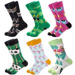 Mens Colorful Dress Socks - Funky Pattern Socks Novelty Smart Design Cotton Casual Calf Socks 6 Pairs, Animal & Plant, UK6-11.5