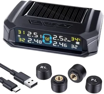 Andeman RV Tire Pressure Monitoring System, Tire Pressure Monitor with Solar and USB Charger TPMS with 4 Sensors & 6 Alarm Modes Tire Temperature Detector LCD Display for RV, Sedan, SUV, MPV