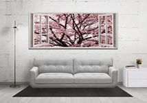 Cherry Blossom Tree View from a Window Panoramic Canvas Print Framed XXL 55 inch x 24 inch Over 4 foot wide x 2 foot high Ready to Hang