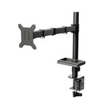 Rife Single Monitor Arm Desk Mount with Storage Tray, Holds up to 27 inch Regular Screen, Fully Height Adjustable, VESA 75x75mm or 100x100mm, Fully Adjustable Stand with C-Clamp - Black