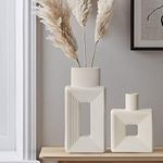 White Ceramic Vase Set of 2，Square 