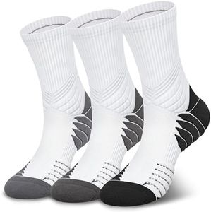 Hylaea Compression Running Socks for men, Coolmax Anti-Blister Cushion Crew Socks for Athletic Basketball Tennis, Moisture Wicking & Seamless, Elite Light grey Dark grey Black X-Large