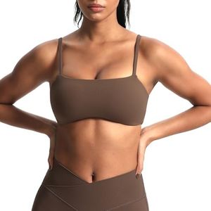 Aoxjox Women's Define Sculpt Bandeau Bras Workout Curved Training Fitness Running Yoga Crop Tank (Fudge Coffee, Large)