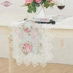 WSHINE Pink White Lace Rectangle Table Runners Flower doilies Scarves Embroidered Dresser Scarf Wedding Party Furniture Cover Home Decorations Cabinet Tablecloth (Rectangle 23.647.2 Inch(60120cm))