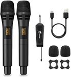 TONOR Wireless Microphones, UHF Dual Karaoke Microphone System, Microfonos Inalambricos with Rechargeable Receiver, Cordless Dynamic Mic Micro Kit for Singing, Wedding, DJ Party, Speech TW320 Black