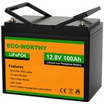 ECO-WORTHY 100Ah 12.8V LiFePO4 Battery Emergency Power Backup Rechargeable Lithium Iron Phosphate with 3000+ Deep Cycles and BMS Protection, Perfect for rv, Boat, Marine, Solar Panel System