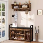 DWVO Entryway Coat Rack Shoe Bench Set, Entryway Bench with Shoe Storage Coat Rack, Shoe Bench with Coat Rack Wall Mount Hall Tree for Hallway, Rustic Brown