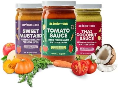 Beyond the Bib - Toddler and Kids Healthy Meal Sauces and Dips - Made with Vegetables, No Added Sugar, No Salt, No Artificial Ingredients - Ready to Eat - For 24+ Months (Tomato, Thai Coconut, Sweet Mustard)