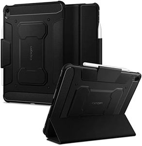 SPIGEN Rugged Armor Pro Case for iPad Air 11 M2 2024, iPad Air 5th 10.9, iPad Air 4th 10.9 Case with Apple Pencil Holder, Air Cushion Protective Technology, Sleek Carbon Fiber Cover - Black