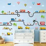 DECOWALL SG3-2308 The Road and Transports Kids Wall Stickers Decals Peel and Stick Removable for Nursery Bedroom Living Room Art murals Decorations