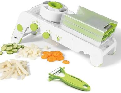 Starfrit Cubing Pro Mandoline Slicer, Dicer - 4 Blades & Graters with Storage Box - Straight & Crinkle V-Blades, Fine & Coarse Graters - 10 Thickness Settings, 3 Julienne Sizes - with Bonus Peeler