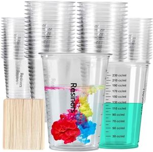 Resiners 60pcs Disposable Epoxy Resin Mixing Cups, Plastic Measuring Cups with 50pcs Wooden Stir Sticks, Mixing Containers for Resins, Paint, Pigments, Art, Kitchen, R-052E