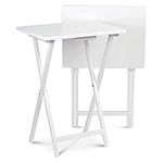 PJ Wood Side Table 2 Set 100% Wood, TV Tray Table, Folding Tables, Snack Table, Coffee Table, Table for Small Space, Living Room, Wood Frame, White Color