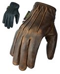 Texpeed Mens Leather Motorcycle Gloves Lined With Protective Aramid - Short Cuff Lightweight Motorbike Biker Gloves - Distressed Brown - M